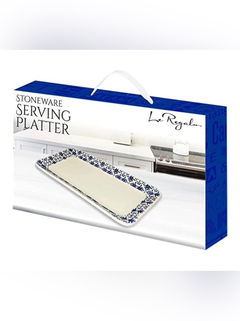 Le Regalo Blue Floral Stoneware Serving Platter